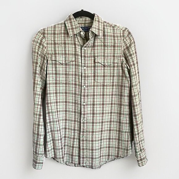 Lauren Ralph Lauren Tops - Ralph Lauren Women’s 6 Plaid Thick Flannel Top Green Snap Button Cabin Country